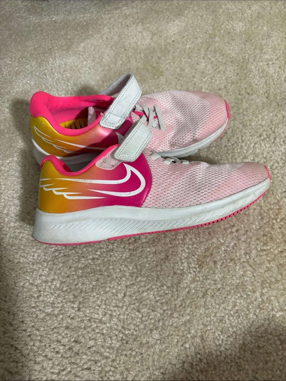 Nike Kids Pink and Yellow Gradient Velcro Sneakers